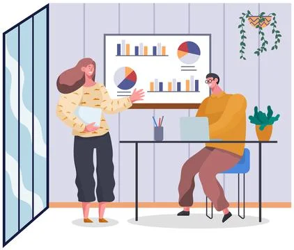 Office workers. Co-workers. Colleagues discuss project teamwork. Office staff Stock Illustration
