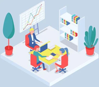 Office workers. Co-workers. Colleagues discuss project teamwork. Office staff Stock Illustration