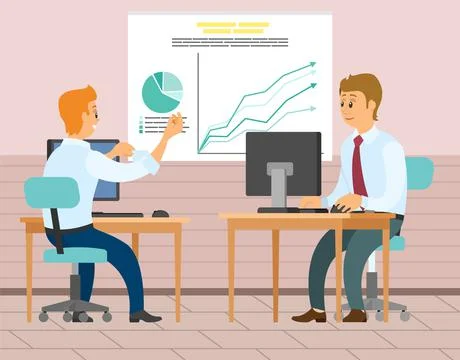 Office workers. Co-workers. Colleagues discuss project teamwork. Office staff Stock Illustration