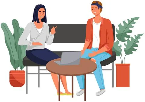 Office workers. Co-workers. Colleagues discuss project teamwork. Office staff Stock Illustration