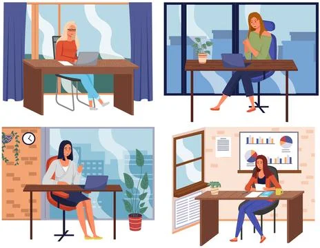 Office workers. Co-workers. Colleagues discuss project teamwork. Office staff Stock Illustration