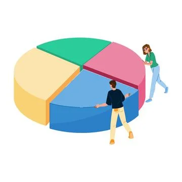 Office workers collaborating around a large pie chart, representing teamwork, Stockillustratie