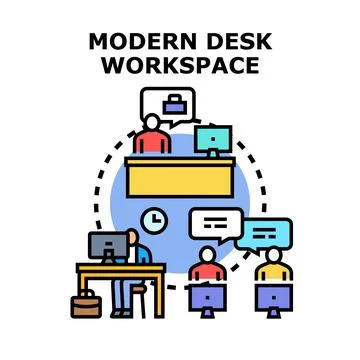 Office workers collaborating in modern business workspace Stock Illustration