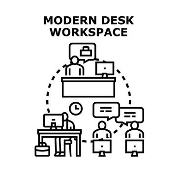 Office workers collaborating in modern business workspace Stock Illustration