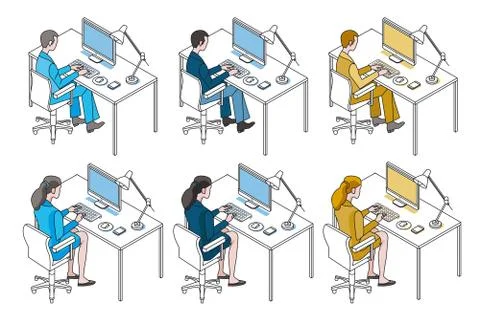 Office Workers with Computer Stock Illustration