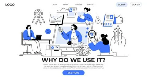 Office workers at computers, charts, and checklists with success icons like m Illustrazione stock