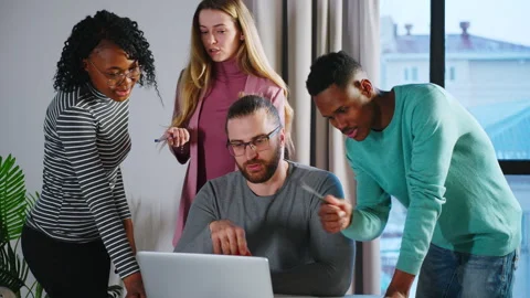 Office workers creative team are talking then doing high-five hand gesture Stock Footage 242484029