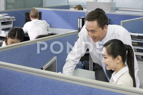 Office workers in cubicles Stock Photos