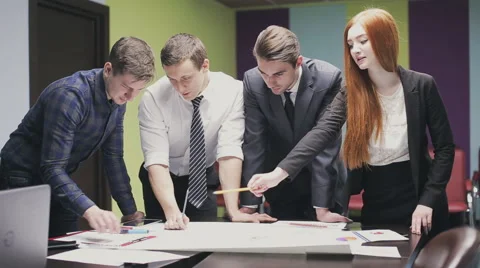 Office workers discussing a project. static shot Stock Footage 59853896