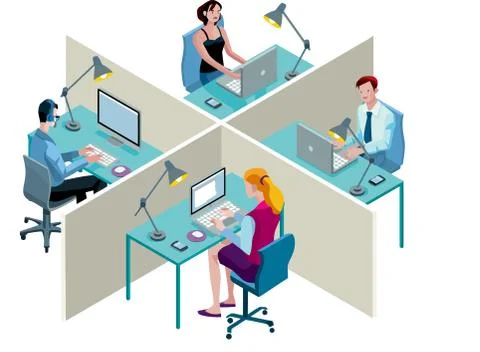 Office workers division interior environment table  illustration Illustrazione stock