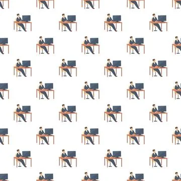 Office workers doing computer work seamless pattern Stock Illustration