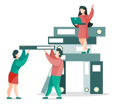 Office Workers Doing Paperwork, Folder with Papers Stock Illustration