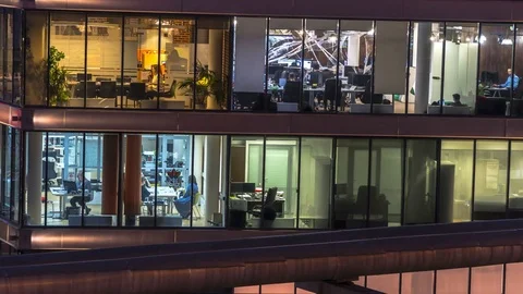 Office workers  at the end of working day, time lapse Stock Footage 81886709