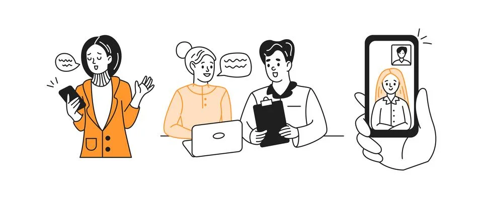 Office workers engaging in technology driven communication Stock Illustration