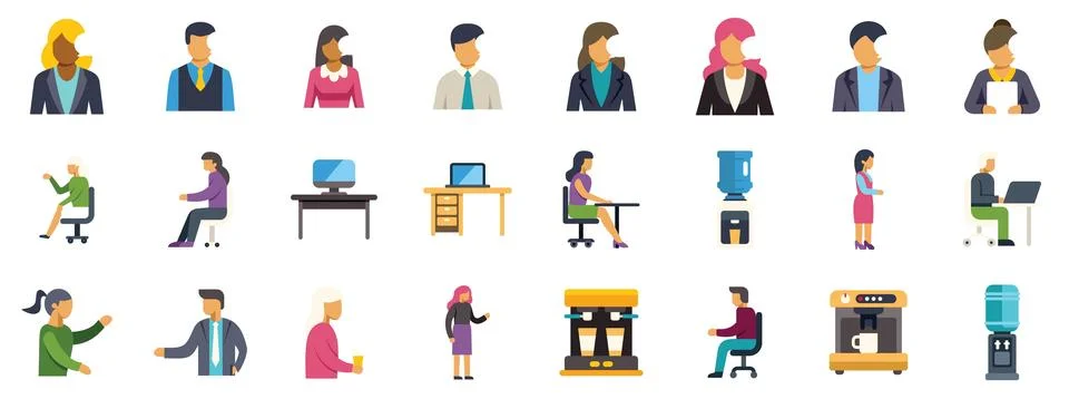 Office workers engaging in various activities in a modern office environment Stock Illustration