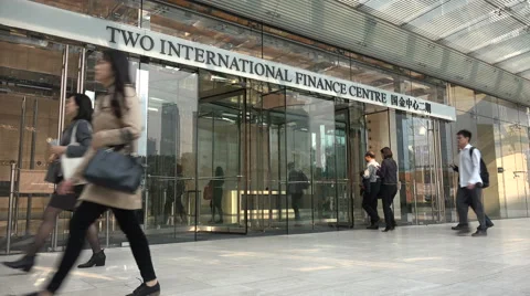 Office workers enter a building in the financial center of Shanghai, China Video stock 67546633
