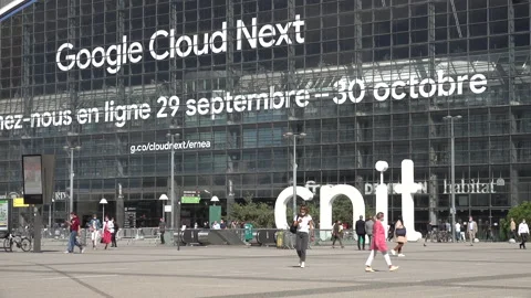 Office workers with face masks, Google Event business district Paris France Stock Footage 139756326