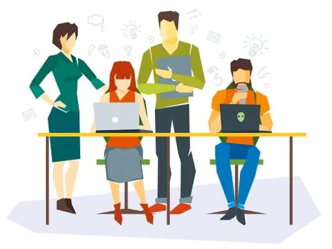Office workers flat set with business process, success, team, meeting isolated Illustrazione stock
