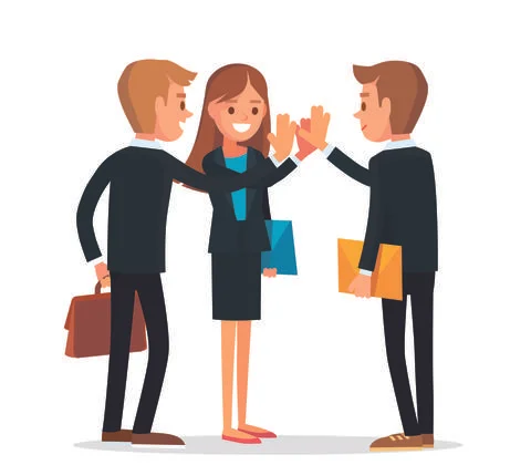 Office workers giving high five clapping each other hands. Stock Illustration