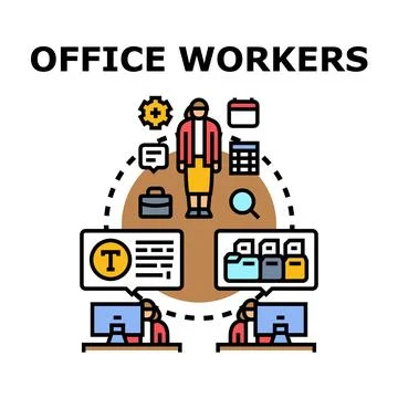 Office workers managing workflow and business tasks Stock Illustration