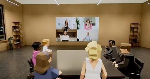 Office workers meet and talk in a virtual meeting room Stock Illustration
