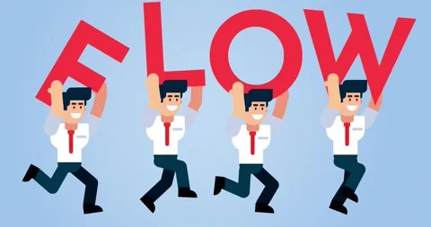 Office Workers in Motion Carrying FLOW Letters to Show Progress Stock Footage 313762235