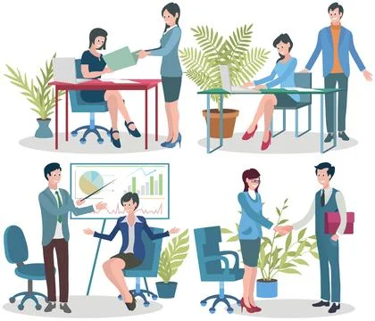 Office workers. The office workplace values creativity and fosters conducive Illustrazione stock