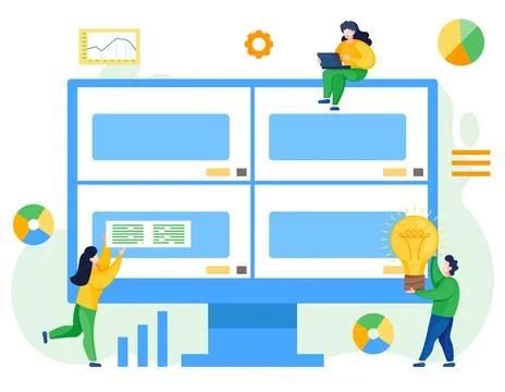 Office workers people solving work problems at video conference together イラスト素材