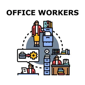 Office workers performing business tasks and operations Stock-Illustration