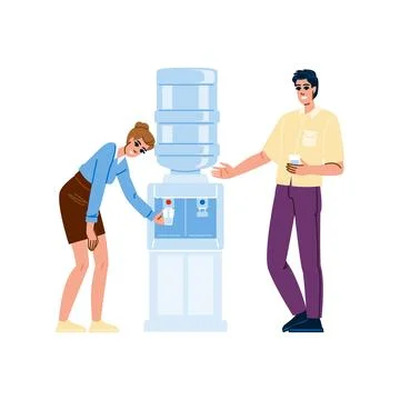 Office workers refreshing themselves at water cooler during break time Stock Illustration