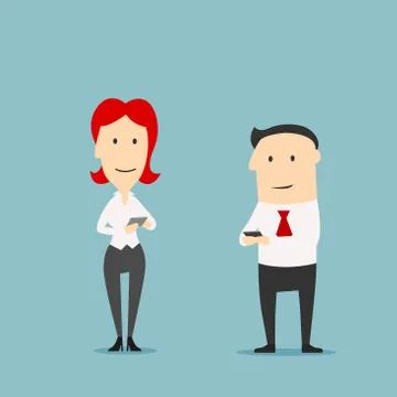 Office workers with smartphones using Internet Illustrazione stock