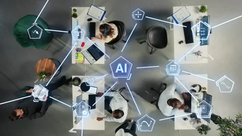 Office workers streamlining workflow using AI, digital ecosystem concept 動画素材 323345277
