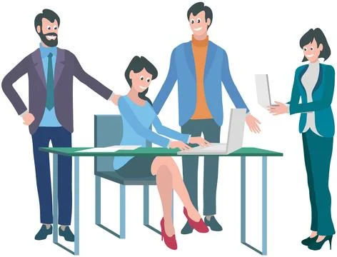 Office workers. Teamwork enhances problem-solving and decision-making processes Illustrazione stock