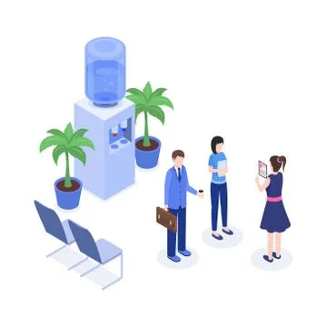 Office workers vector isometric color illustration. HR agent interviewing Stock Illustration