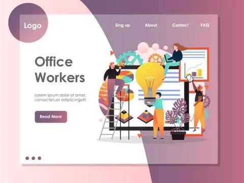 Office workers vector website landing page design template Stock Illustration