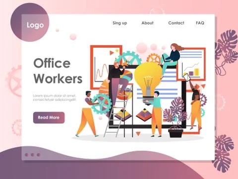 Office workers vector website landing page design template Illustrazione stock