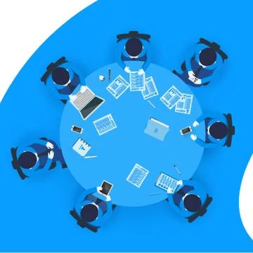 Office workers at work place concept. Coworking or brainstorm concept. Flat Stock Illustration
