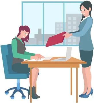 Office workers. A worker employee demonstrates commitment and dedication to Stock Illustration