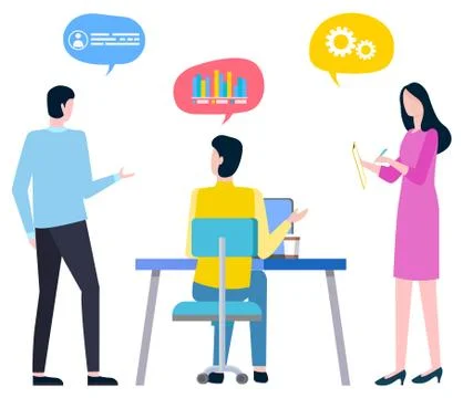 Office Workers Working in Team, Startup Discussion Illustrazione stock