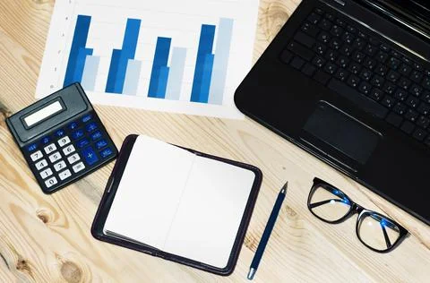 Office worker's workplace, remote work, student study remotely Stock Photos