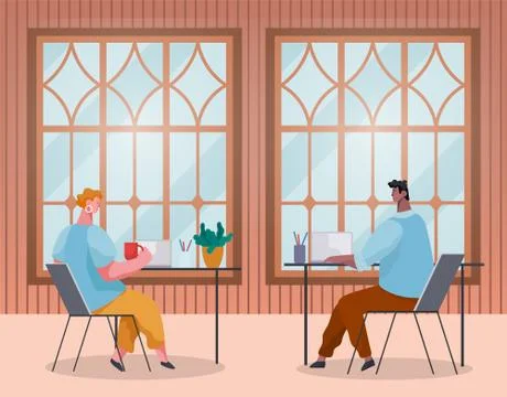 Office Workers at Workplaces with Computers Vector Illustrazione stock