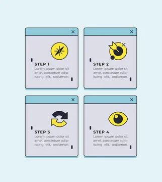 Office workflow management retro operating system square infographic 4 steps Stock Illustration