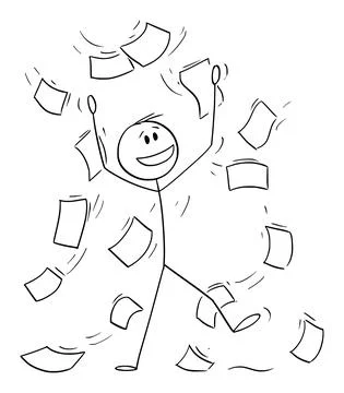 Office Working Celebrating With Falling Papers or Documents, Vector Cartoon Stock Illustration