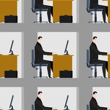 Office Working on computer seamless pattern. Manager at work. Businessman s.. Stock Illustration