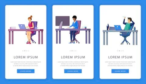 Office working, outsourcing or virtual office mobile app screens with text space Stock Illustration