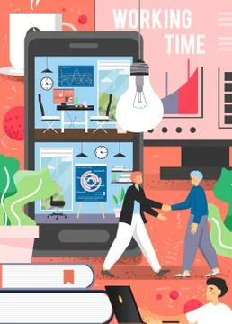 Office working time vector poster design template Stock Illustration