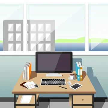 Office workplace at afternoon. Stock Illustration