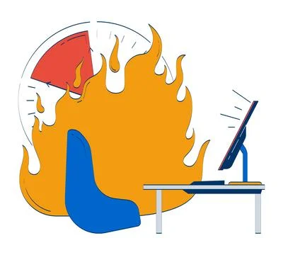 Office workplace with burning clock 2D doodle object Stock Illustration