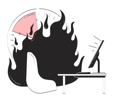 Office workplace with burning clock doodle linear object Stock-Illustration