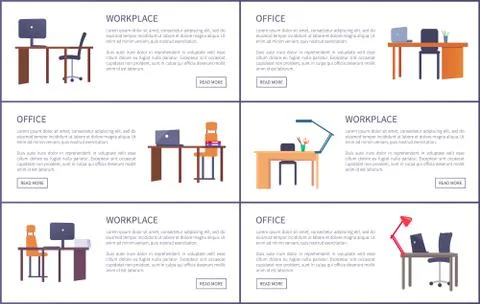 Office Workplace Collection Posters. Empty Tables Stock Illustration